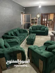  3 طقم كنب تفصيل خشب لاتيه لون زيتي 9 مقاعد وبفة