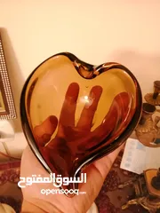  3 منفضة سجائر /طبق حلوى من زجاج مورانو الفني الرائع على شكل قلب ومختومة من الأسفل للمهتمين