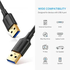  2 UGREEN US128 USB 3.0 Male to Male Cable-2M كيبل وصلة يو اس بي طول 2 متر