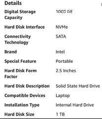  5 هارد Intel 1TB 665p وارد أمريكا Hard انتيل 1 تيرابايت