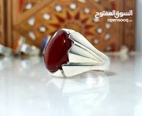  14 ( خاتم فضه ملكي عمل يدوي ) ( مفتول ) عيار 925   ((مرصعه بل العقيق اليمني الاحمر و المشجر و غير ))