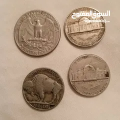  2 مسكوكات نقدية قديمة للدولار الامريكي من عهد الرئيس جيفيرسون (five cent) لهواة جمع المسكوكات القديمة