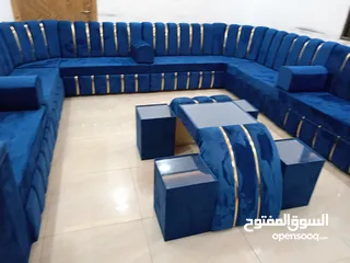  2 مجلس خليجي تفصيل خشب سويد كامل اسفنج ظغط 12 جديد 20مقعد مع 5 مراكي و5 طاولات جمل