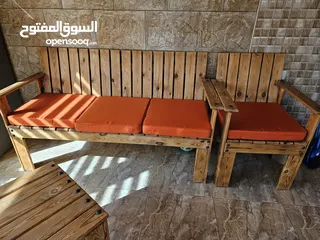  3 طقم خارجي خشبي 7 مقاعد مع طاولة