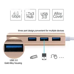  2 Convert Type-C3.0 to 3 Ports HUB with Gigabit Ethernet Adapter هب تايب سي تو يو اس بي  يدعم ماك بو-