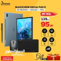  2 تابلت اوسكال باد8 الذاكرة 64G الرام 6G مع كيبورد وماوس وقلم هدية كفالة سنة black view