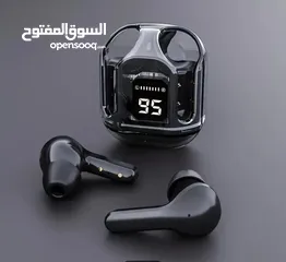  3 سماعات ستيريو بلوتوث مريحة وثابتة في الأذن باللون الازرق والزهري والابيض والاسود