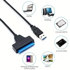  7 كيبل SATA إلى USB، محول محرك الأقراص الصلبة USB 3.0 إلى SATA 3.0 متوافق مع محرك الأقراص الصلبة وSSD