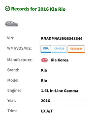  27 Kia RIO 1.6L Model 2016 USA spec