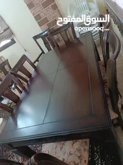  5 طاولة سفرة 8 كراسي بحاله جيده  مقاعد خشب زان أرجل خشب زان