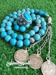  8 سبح عين النمر الأصلي بيلقط على المغناطيس وبتماوج وخاتم أنتيمون هدية مع المسبحه وسبح فيروز شجري هندي