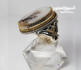  5 خاتم فاخرمصنوع يدويامن الفضة الخالصة(925) مزود بحجرالعقيق شجري طبيعي يتميز بنقوش فريدةعلي شكل شجرة ا