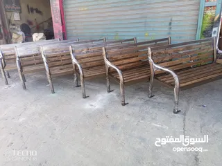  18 طقم مقاعد وبنشات حديقة حديد وخشب سويد رباعي مع طاولة