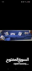  6 طقم كنب ازرق اللون الخشب ممتاز و الفرش 3 مقاعد كبار و 3 مفرد بسعر