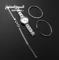 4 طقم اكوارتز نسائي ساعه وخاتم وسلسال واساور