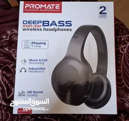  1 Promate Deep Bass Over-Ear Wireless Headphones/ سماعة جديدة