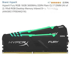  3 RAM 8*2 HYPER X FURY 3600MHZ RGB