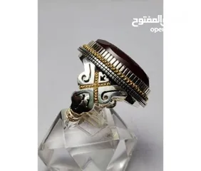  3 خاتم فاخرمصنوع يدويامن الفضة الخالصة(925) مزود بحجرالعقيق شجري طبيعي يتميز بنقوش فريدةعلي شكل شجرة ا