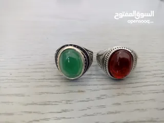  2 خاتم فضة عيار 925 - حجر عقيق يماني