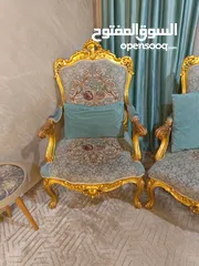  7 خشب زان طقم كنب فاخر بلون (فيروزي +ذهبي)مصري خشب زان