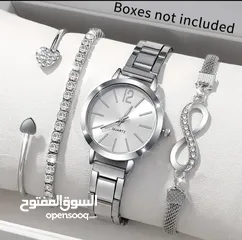  2 طقم اكوارتز نسائي ساعه وخاتم وسلسال واساور