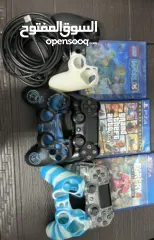  6 بلايستيشن sony 4 slim مع ايدتين و 3 كفرات و 3 ألعاب و جميع الملحقات الأصلية استعمال خفيف