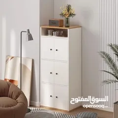  1 خزانة منزلية ب6 دفات باللون الأبيض مصنوعة من الخشب تحتوي على 6 دفات متعددة الاستخدام