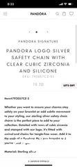  3 PANDORA SIGNATURE PANDORA LOGO SILVER SAFETY CHAIN WITH CLEAR CUBIC ZIRCONIA AND SILICONE