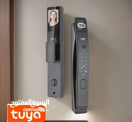  1 قفل باب مع شاشة افضل نوعية يعمل على البصمة والتعرف على الوجة ويعمل على الكرت والرقم السري والمفتاح