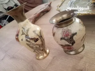  4 مزهريات نحاس صغير مع جذع شجرة زيتون شمعدان خماسي