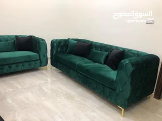 2 ‏‎طقم صالون نيوكلاسيك فاخر للبيع ‏‎مخملي أخضر زمردي وأسود