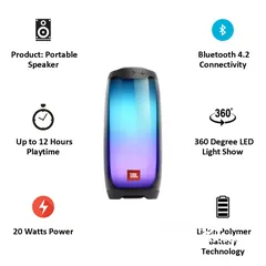  2 JBL Pulse 4 Portable Bluetooth Speaker With Light Show  مكبر صوت JBL Pulse4 بلوتوث محمول مع عرض ضوئي
