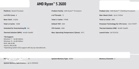  5 CPU Ryzen R5 2600 معالج AMD