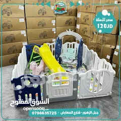  8 مستلزمات حضانات طاولات و مراجيح و سحاسيل و حواجز و كرة قدم و كراسي طعام من المستورد مباشره