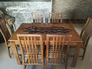  13 طقم سفره طاوله كبيره +6 كراسي + بفيه 3درفه انتيك خشب بلوط