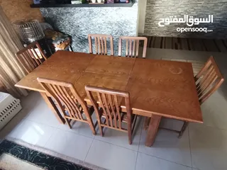  9 طقم سفره طاوله كبيره +6 كراسي + بفيه 3درفه انتيك خشب بلوط