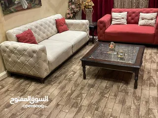  3 طقمين كنب 7 مقاعد خشب سويد وأرجل زان وجلسة مغربية 14 المقعد