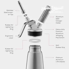  2 Aluminum Whipped Cream Dispenser with 3 Nozzles, Brush & Recipe Guide