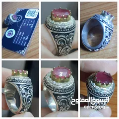  6 مجموعة مميزة من خواتم الفضة الخالصة احجار طبيعية   احجار عقيق، ياقوت، فيروز، اوبال، مازونايت، زفير،