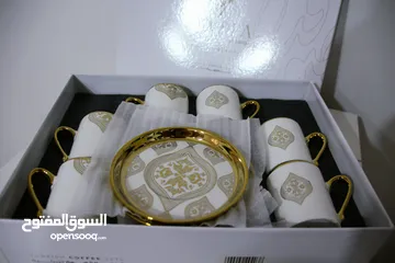  17 طقم فناجين قهوة ابيض مذهب فاخر Golden white coffee cups set
