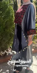  4 Dark Navy Abaya with Traditional Red Palestinian Embroidery - Free Size