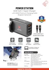  4 Swiss Military 30W, 45W, 65W & 100W Super Chargers With Charging Cable