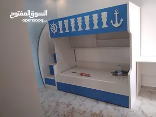  5 تخت طابقين ثلاثي مكفول 5 سنوات بحمل 150 كيلو  الخشب لامنيت مسمك ع خمالتين 3.5 سم