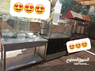  1 طاولات ستانلس وعرباية عصير