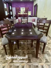  3 طاوله سفره 6 كراسي بحاله الوكاله  استخدام بسيط خشب زان بالكامل وقشره زيتون