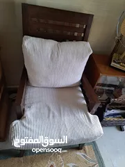  8 طقم جلوس امريكي فاخر جدا خشب زان لون بني وقماش ابيض مقلم عريض كاردروير