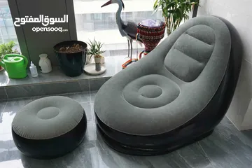  3 NEW GREY INFLATABLE DELUXE LOUNGER & FOOTSTALL SEAT RELAX COUCH CHAIR