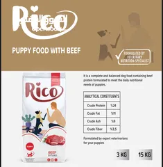  4 طعام الكلاب rico التركي الاكثر مبيعا  بحجمين ال3 ك وال 15 ك
