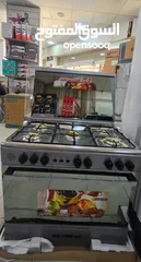  1 غاز مع فرن 5 عيون نوع نيو جامبو 90 سم ستانلس الفرن بشعل فوق تحت مع بعض روس نحاس جديد