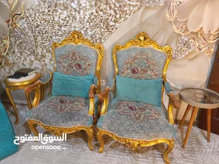  5 خشب زان طقم كنب فاخر بلون (فيروزي +ذهبي)مصري خشب زان